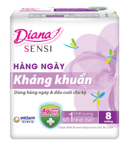 Diana Sensi Kháng Khuẩn Unicharm Băng Vệ Sinh Hằng Ngày (L/6G/8M)