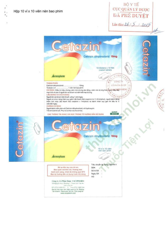 Cetazin Cetirizin 10Mg - Vacopharm (H/100V)